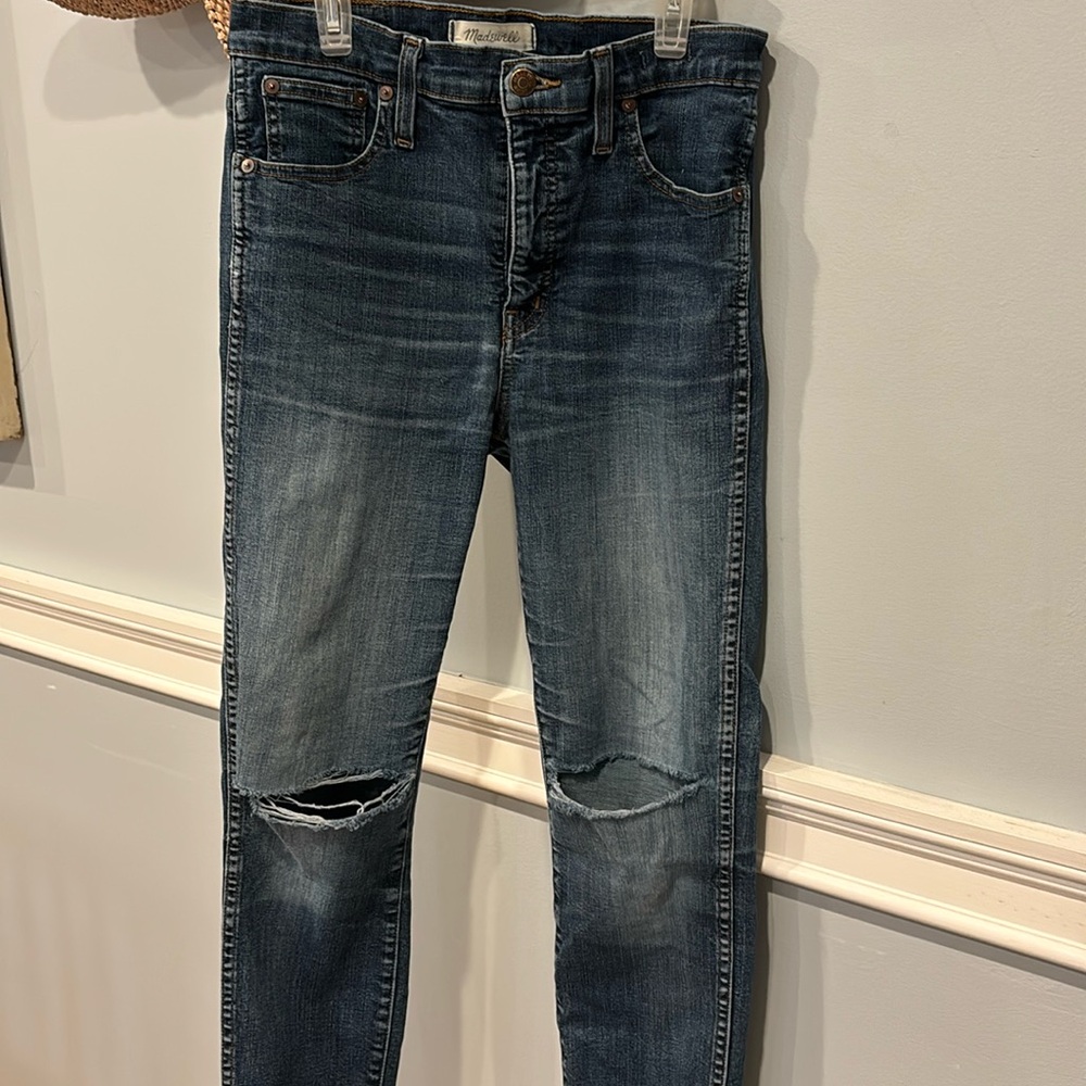 Madewell 10" High Rise Skinny Jeans Distressed in Blue SZ 28